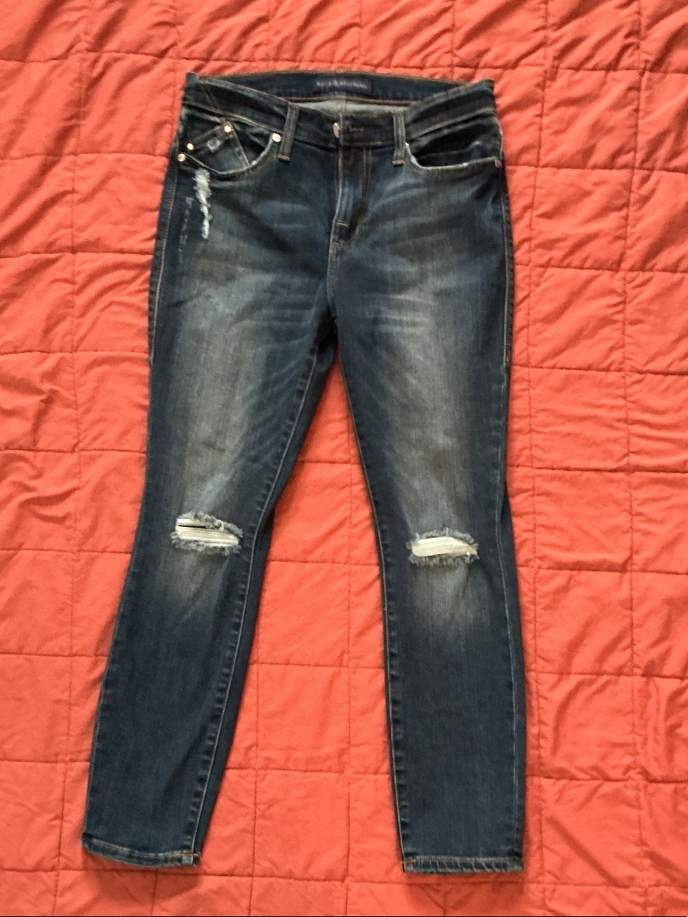 Rock & Republic Dark Blue Skinny Jeans with Knee Rips